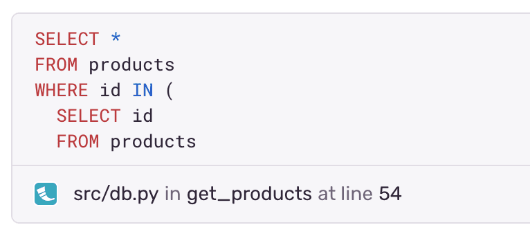 A screenshot of a fully formatted SQL query with indentation and whitespace
